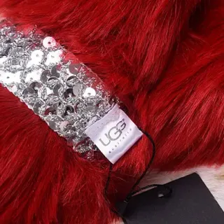 UGG Red Silver Faux Fur Sequined Band Scarve