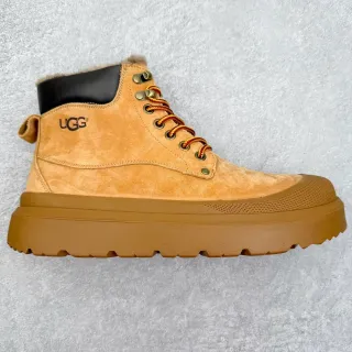 UGG Tan Suede Shearling-Collar Platform Work Boot