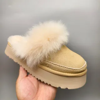 UGG Tasman Beige Shearling-Trimmed Platform Slippers