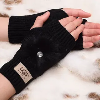 UGG Tasman Black Fingerless Ribbed Cuff Knit Gloves