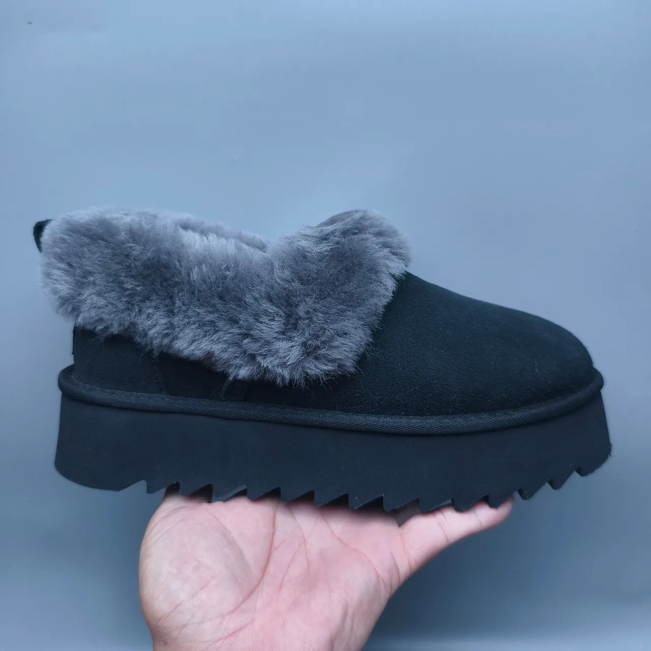 UGG Tasman Preto Cinza Solado de Plataforma Forro de Cordero Borda Sapatos Casuais 2