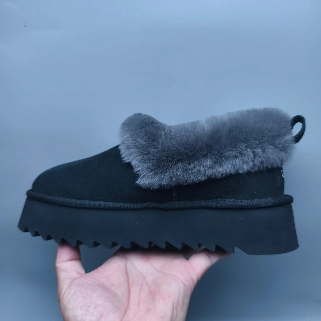 UGG Tasman Preto Cinza Solado de Plataforma Forro de Cordero Borda Sapatos Casuais 7