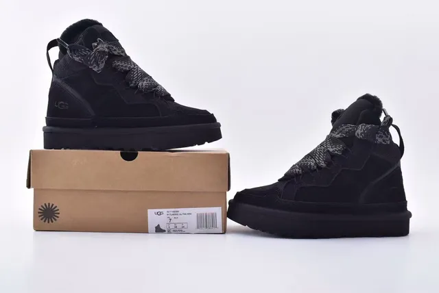 UGG تاسمان حذاء ثلجي من السويد الأسود مبطن بالفراء 9