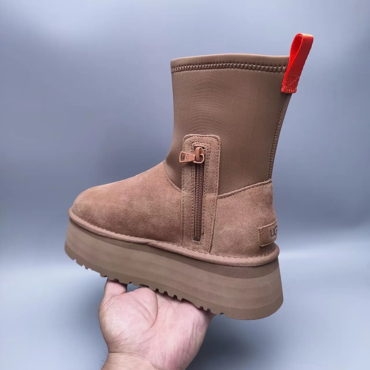 UGG Tasman भूरा लाल प्लेटफॉर्म सोल एलास्टिक निट कॉलर स्नो बूट्स 4