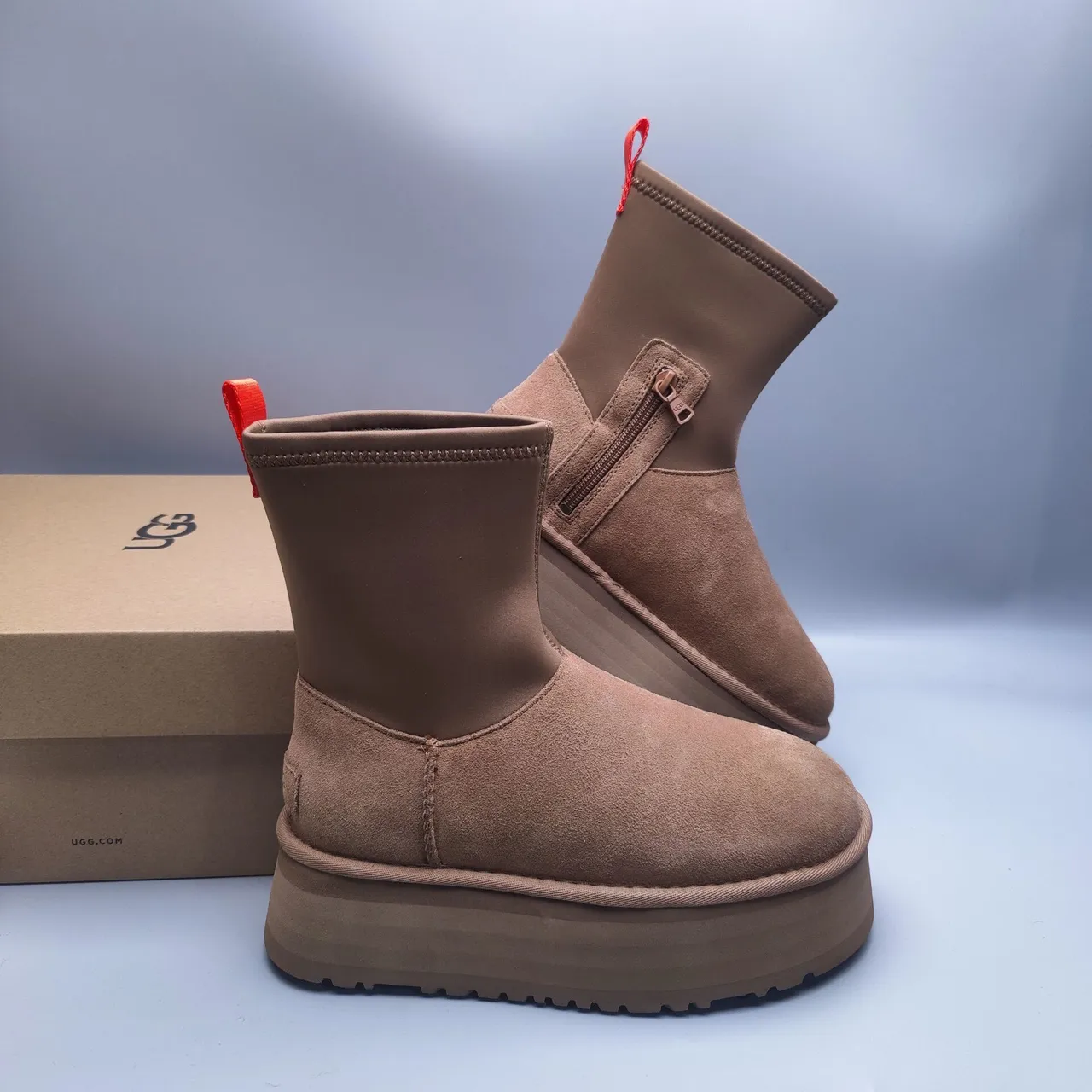 UGG Tasman भूरा लाल प्लेटफॉर्म सोल एलास्टिक निट कॉलर स्नो बूट्स 6