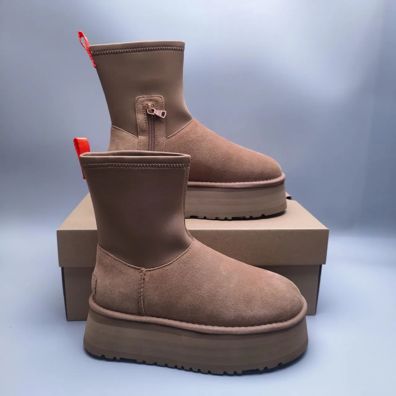 UGG Tasman भूरा लाल प्लेटफॉर्म सोल एलास्टिक निट कॉलर स्नो बूट्स 7