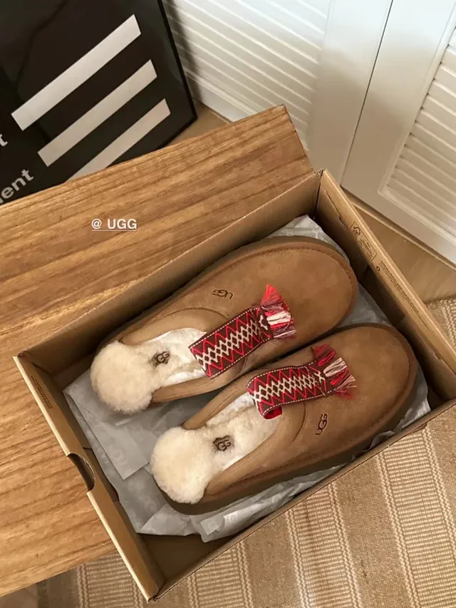 UGG Tasman Brown Red Suede Upper Shearling-Lined Slippers 5