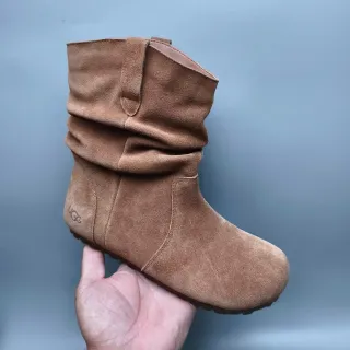 UGG Tasman Brown Slouchy Fold-Down Shaft Suede-Like Texture Ankle Boots