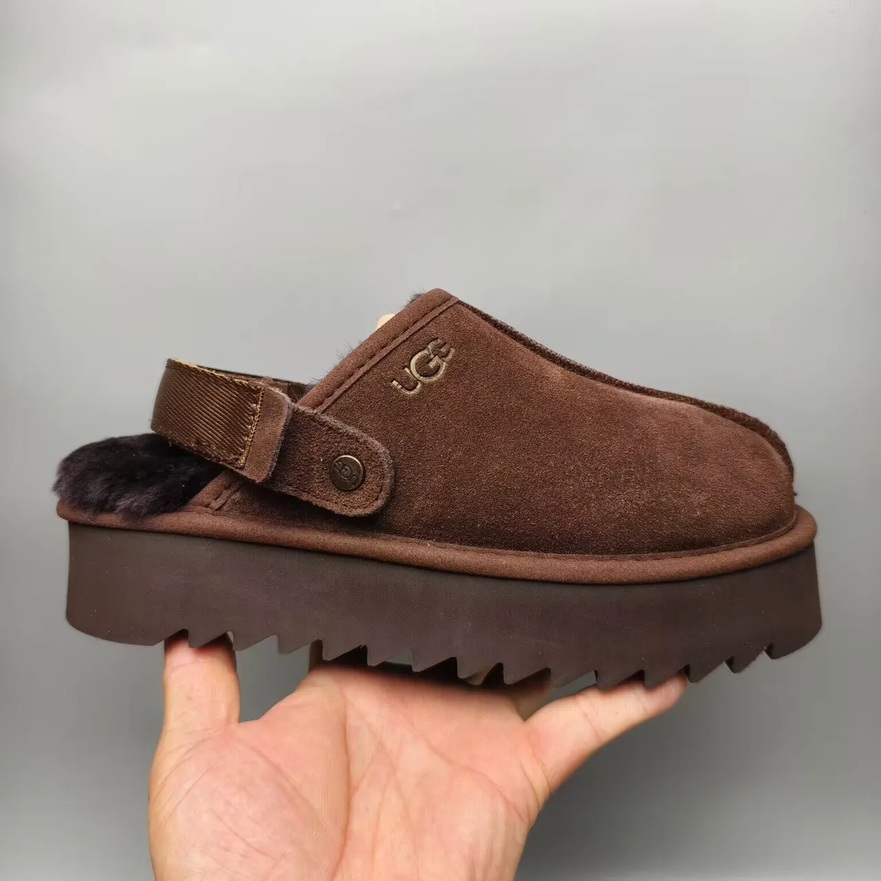 UGG Tasman Brown Suede Shearling-Lined Platform Slipper 6