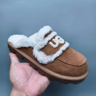 UGG Tasman Marrón Blanco zapatos casuales con piel de ante superior forro de borrego