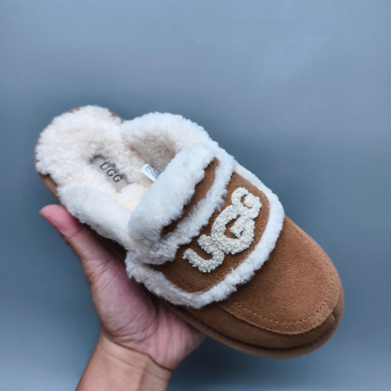 UGG Tasman بني أبيض أحذية كاجوال علوة جلد النعال مع هامش جلد الغنم 4