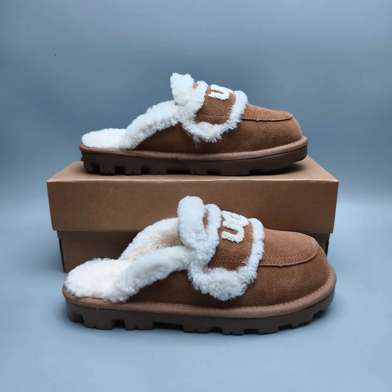 UGG Tasman بني أبيض أحذية كاجوال علوة جلد النعال مع هامش جلد الغنم 5