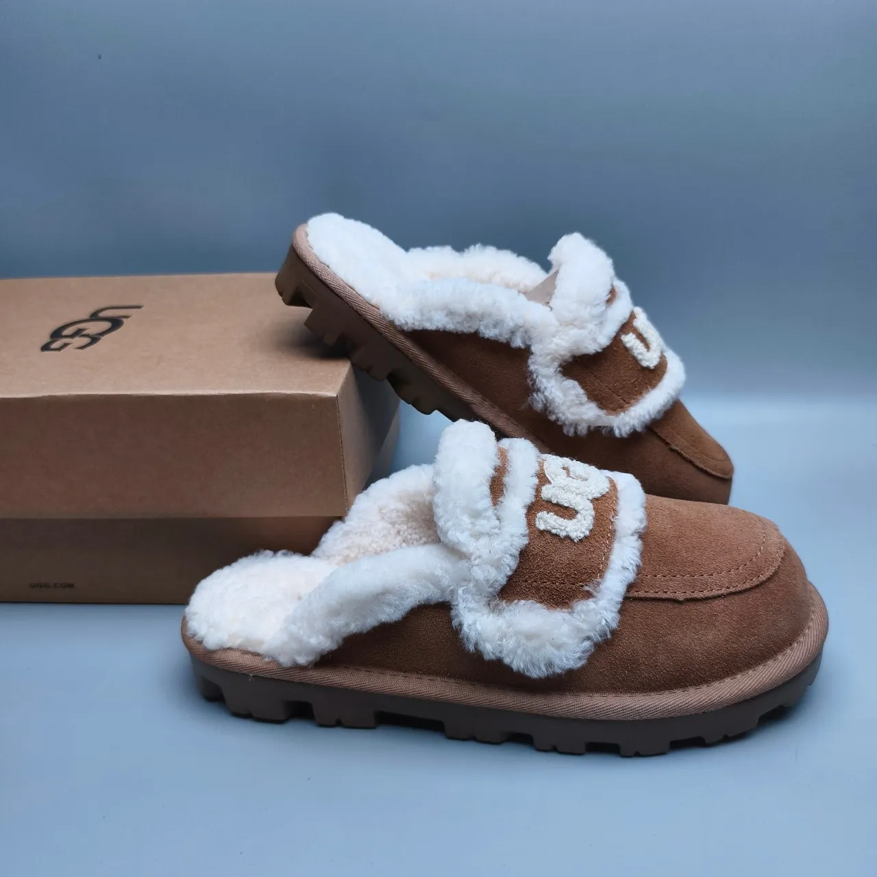 UGG Tasman بني أبيض أحذية كاجوال علوة جلد النعال مع هامش جلد الغنم 6