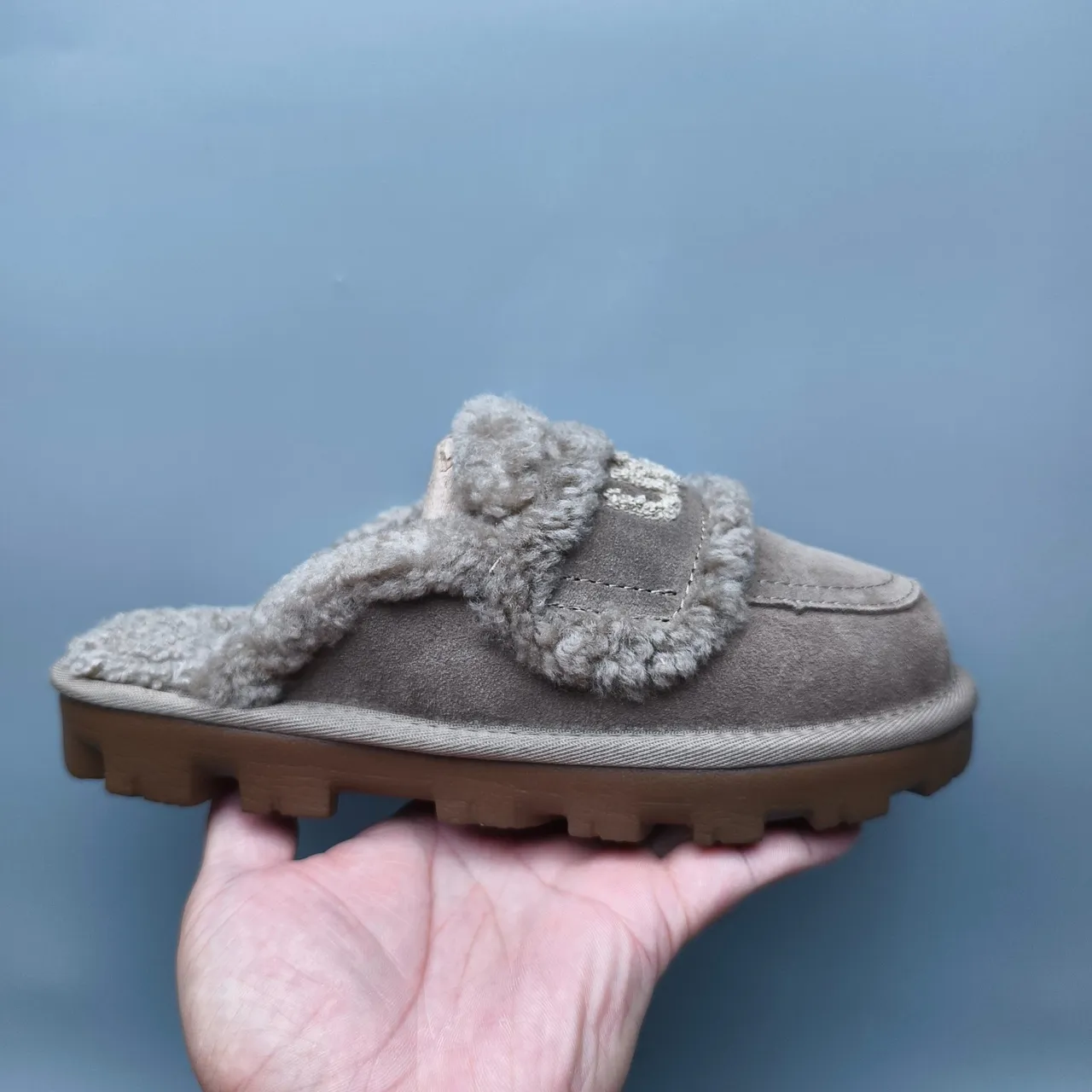 UGG Tasman Gray Brown Suede Upper Shearling Lining And Strap Casual Shoes 2