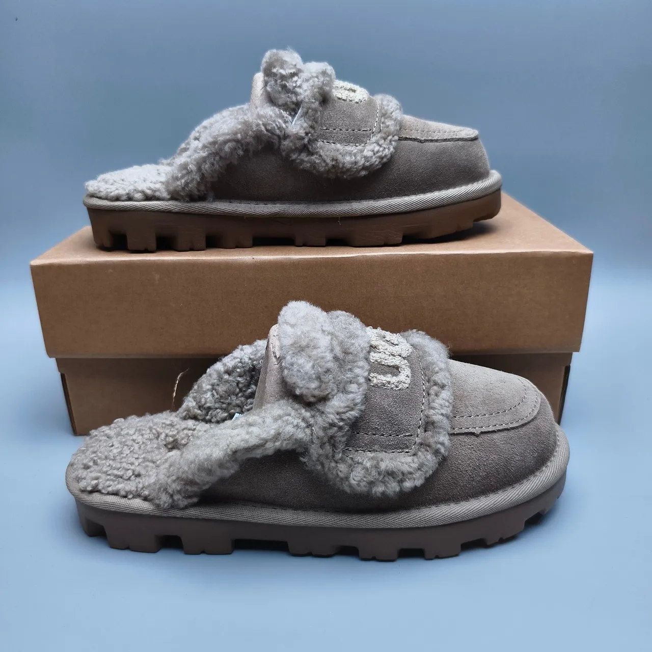 UGG Tasman Gray Brown Suede Upper Shearling Lining And Strap Casual Shoes 5
