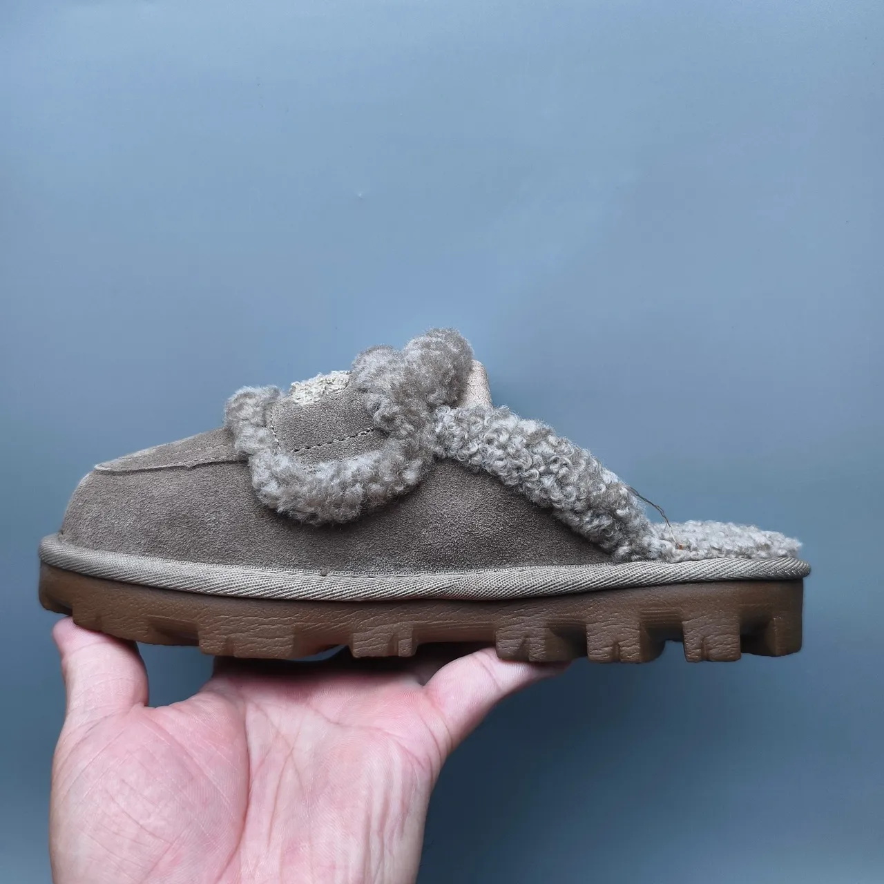 UGG Tasman Gray Brown Suede Upper Shearling Lining And Strap Casual Shoes 7