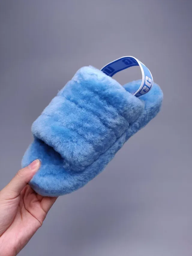 UGG Tasman Light Blue Fluffy Shearling Slide Slippers 2