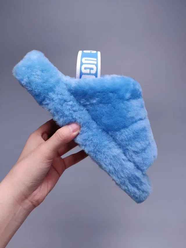 UGG Tasman Light Blue Fluffy Shearling Slide Slippers 3