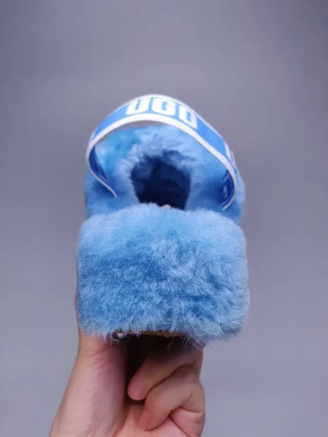 UGG Tasman Light Blue Fluffy Shearling Slide Slippers 4