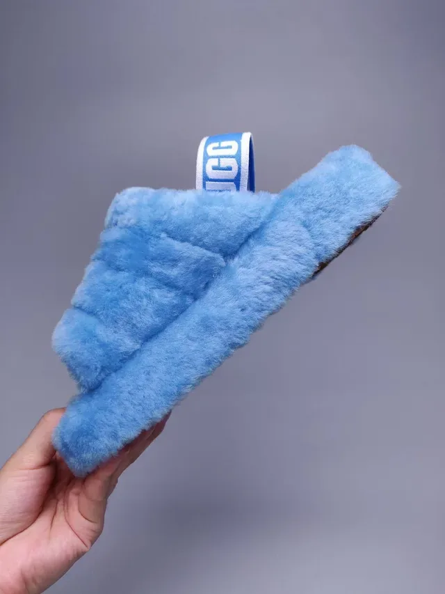 UGG Tasman Light Blue Fluffy Shearling Slide Slippers 7
