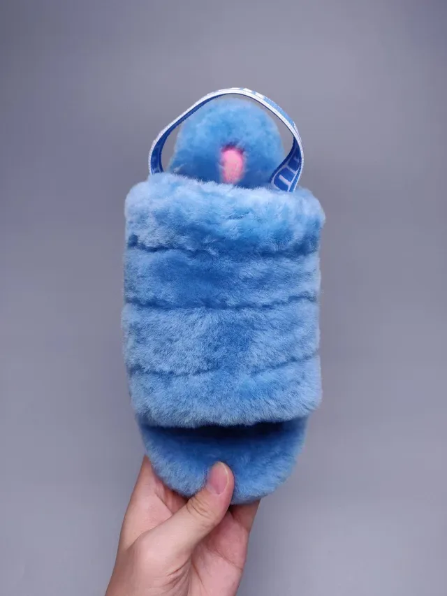 UGG Tasman Light Blue Fluffy Shearling Slide Slippers 9