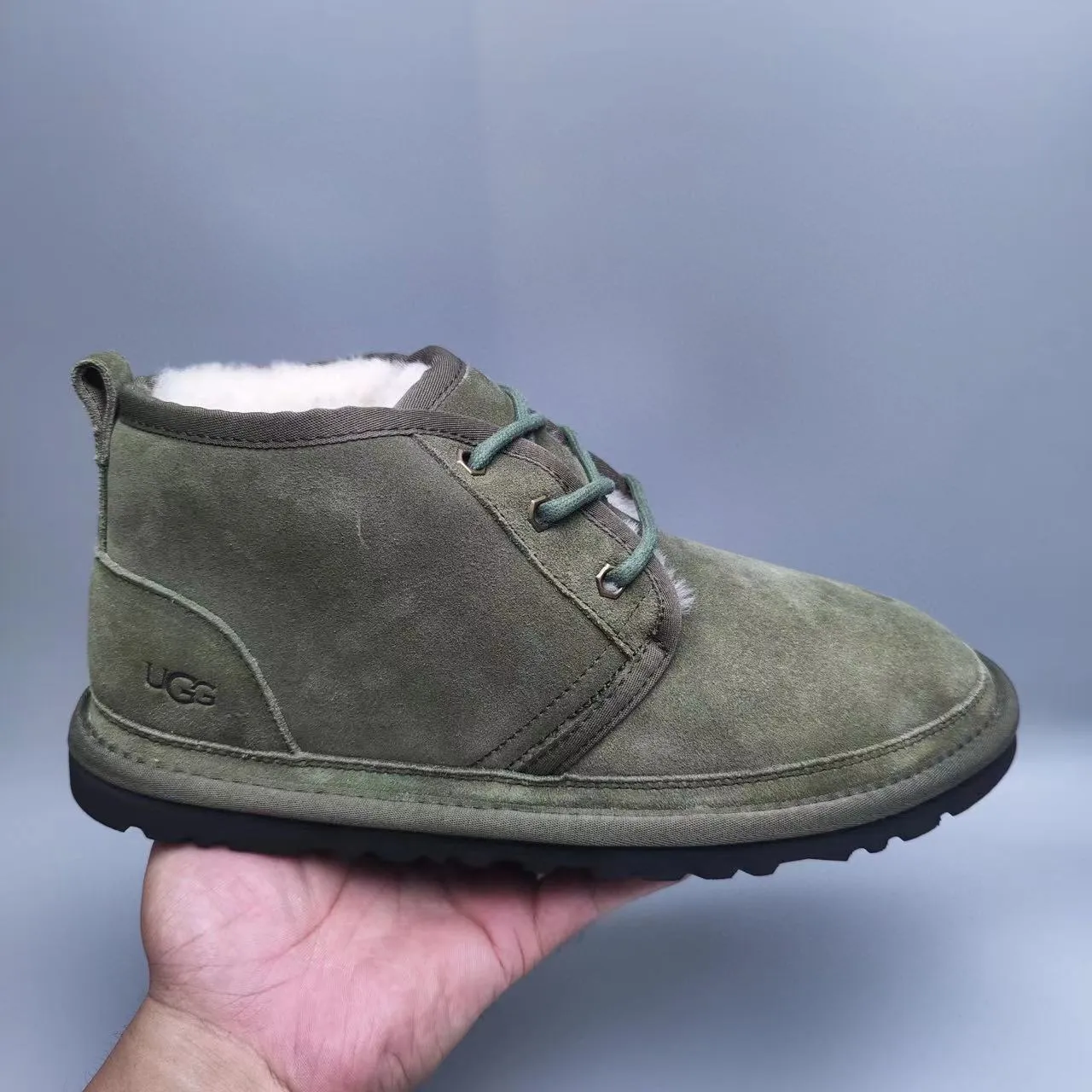 UGG Tasman Olive Green Suede Shearling-Lined Lace-Up Ankle Boots 3