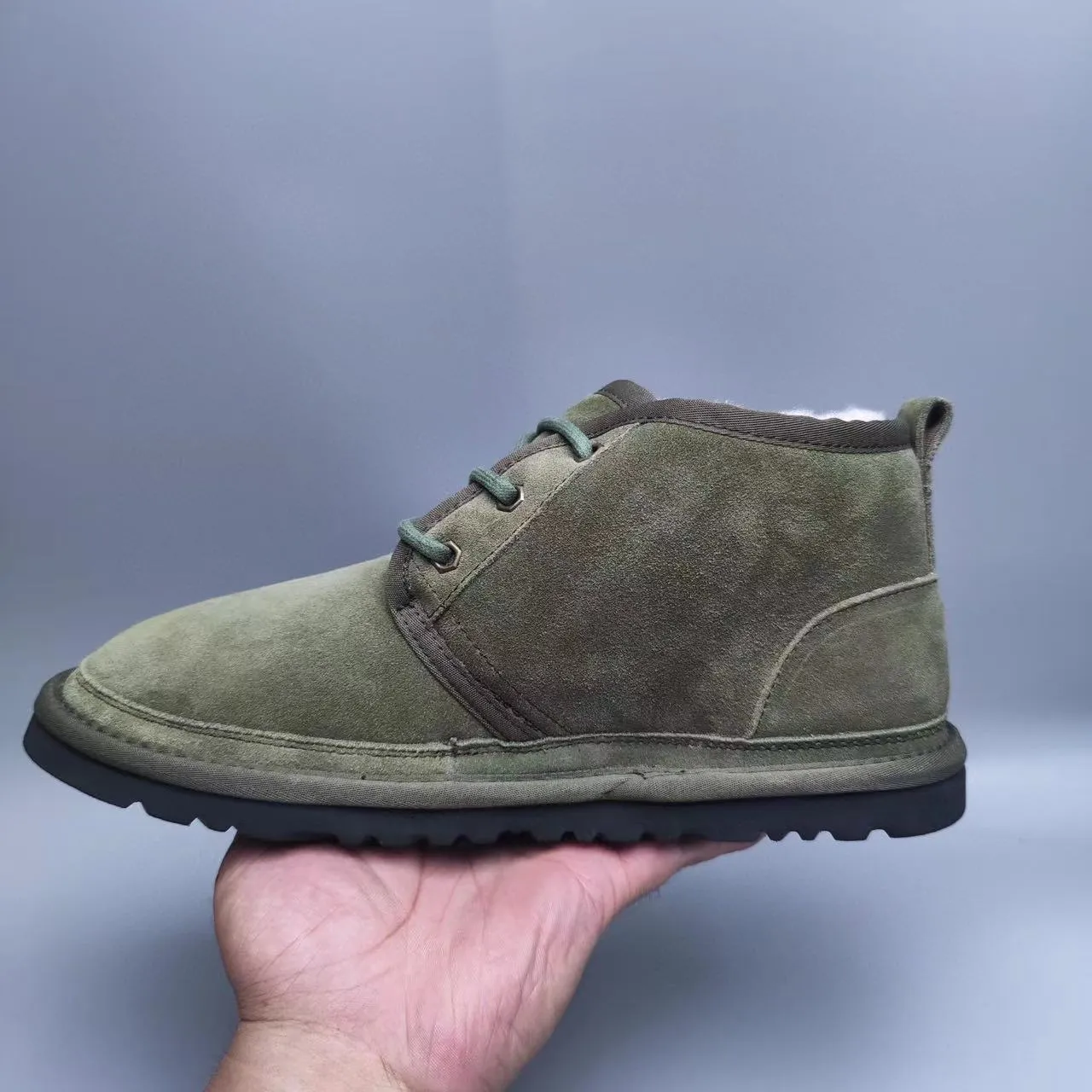 UGG Tasman Olive Green Suede Shearling-Lined Lace-Up Ankle Boots 6