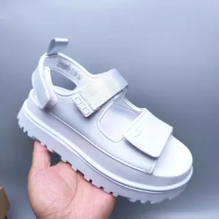 UGG Tasman Sandal أبيض فضي منصة سميكة حزام مزدوج كاجوال