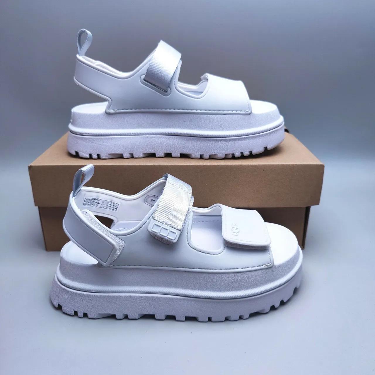 UGG Tasman Sandal সাদা রূপালি মোটা প্ল্যাটফর্ম ডুয়াল স্ট্র্যাপ ক্যাজুয়াল স্যান্ডেল 4