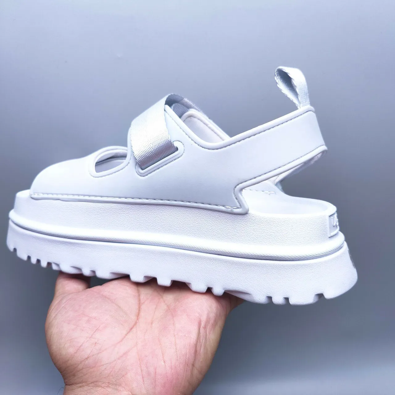 UGG Tasman Sandal সাদা রূপালি মোটা প্ল্যাটফর্ম ডুয়াল স্ট্র্যাপ ক্যাজুয়াল স্যান্ডেল 5