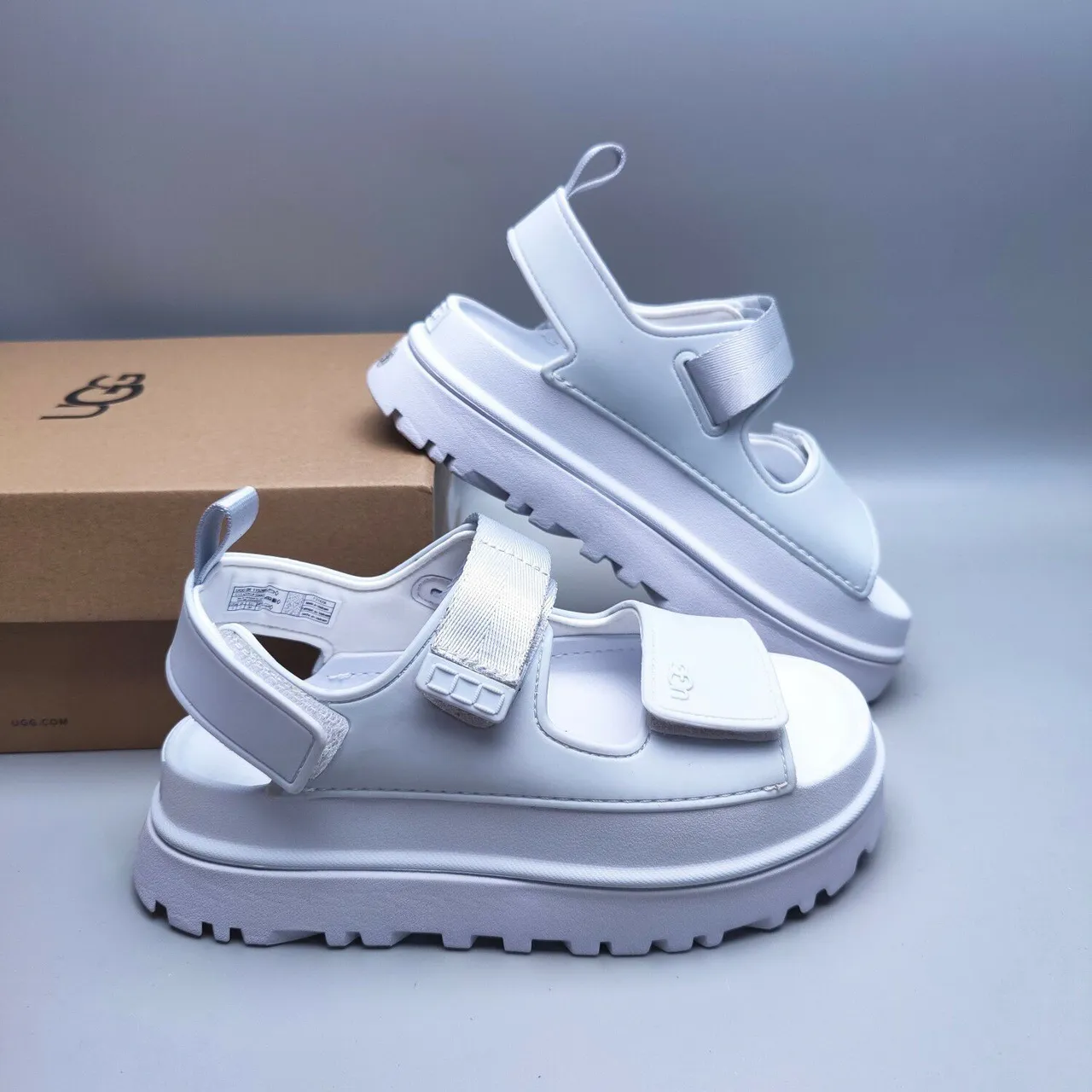 UGG Tasman Sandal সাদা রূপালি মোটা প্ল্যাটফর্ম ডুয়াল স্ট্র্যাপ ক্যাজুয়াল স্যান্ডেল 6