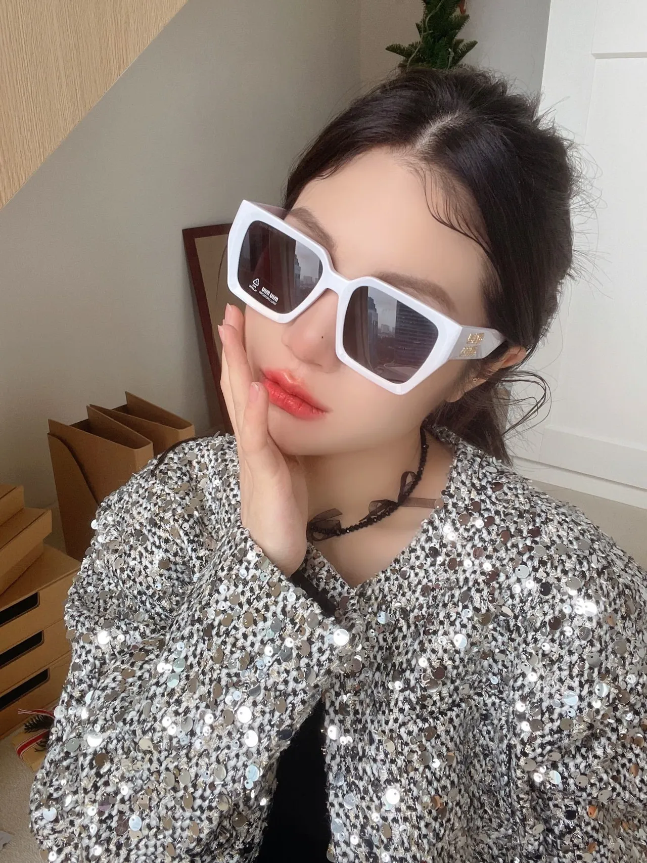 UMA WANG Gafas de sol oversized cuadradas de acetato marrón 4