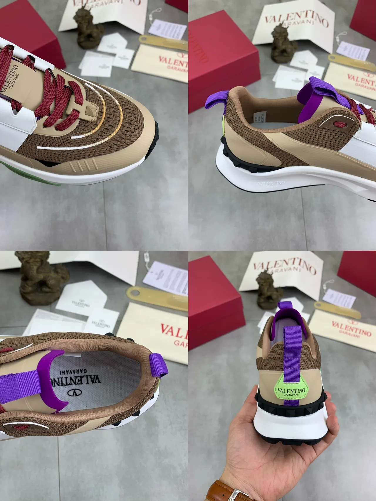 Valentino Beige White Multi-Panel Mesh And Synthetic Upper Sculpted Midsole Chunky Sneakers 2