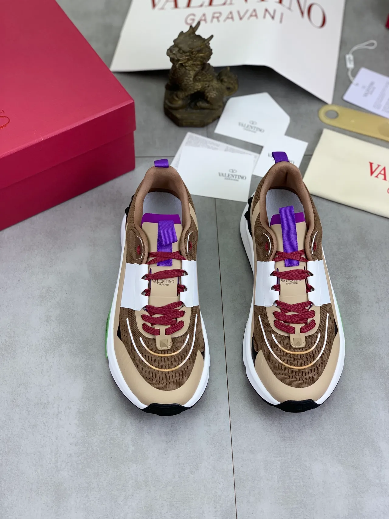 Valentino Beige White Multi-Panel Mesh And Synthetic Upper Sculpted Midsole Chunky Sneakers 6