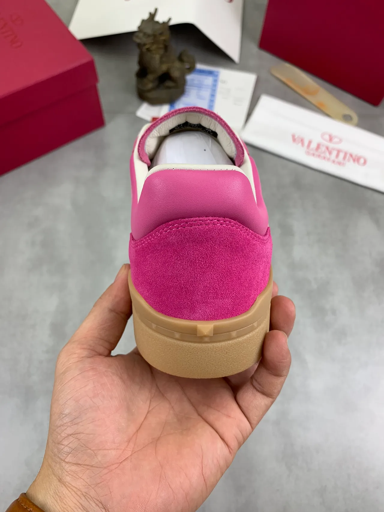 Valentino Pink Suede and Leather Lifestyle Sneakers 3