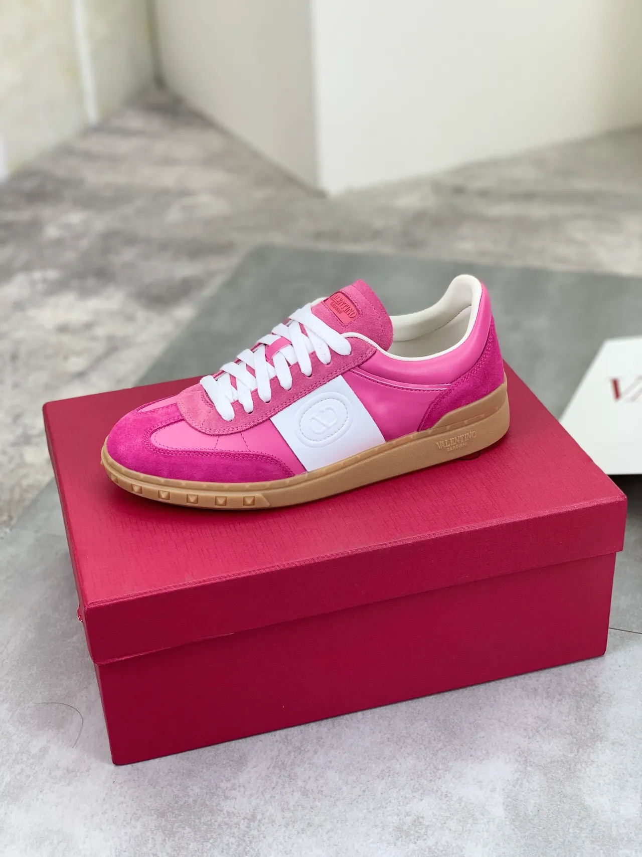 Valentino Pink Suede and Leather Lifestyle Sneakers 4