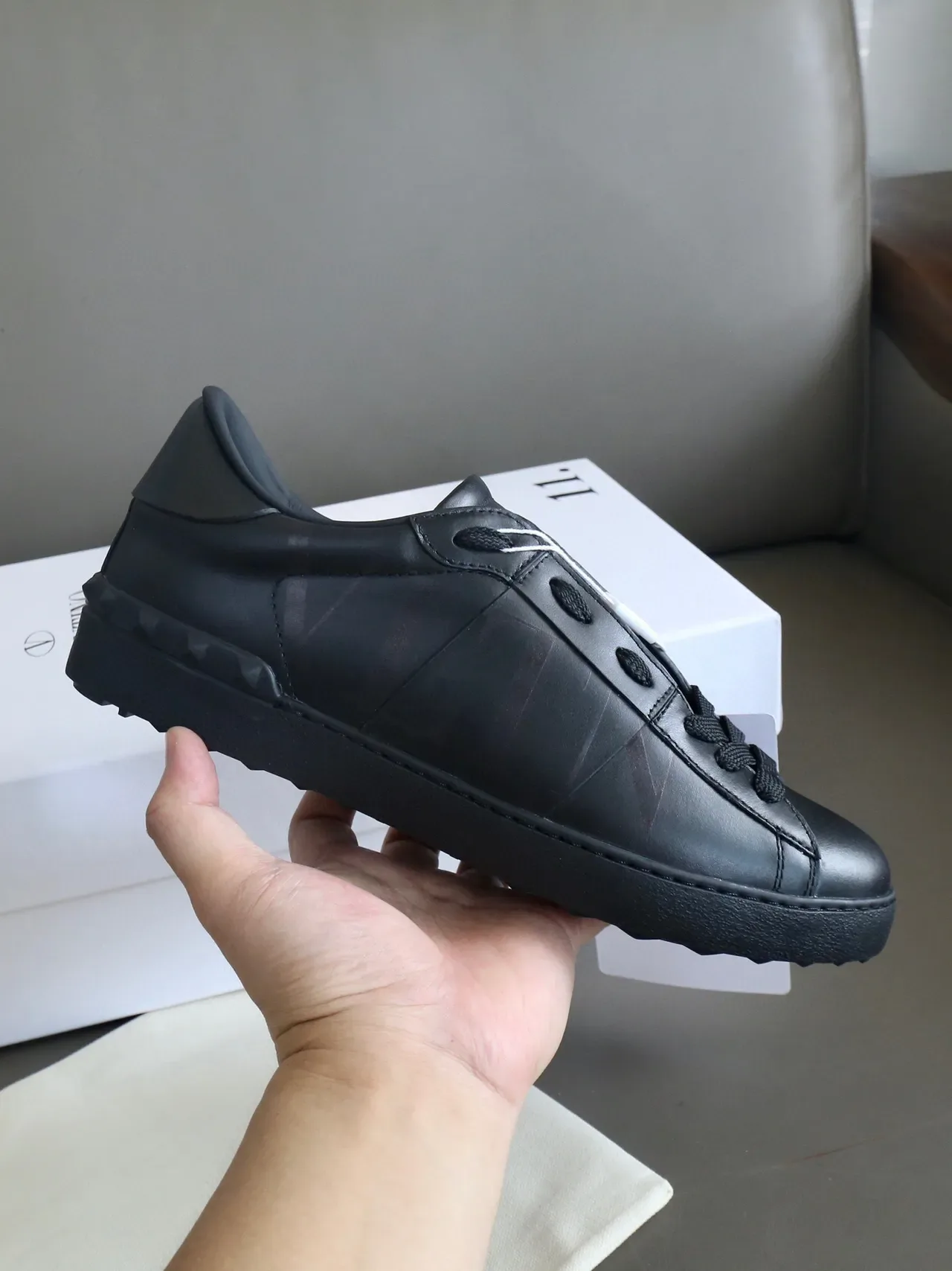 Valentino Rockstud All-Black Leather Lifestyle Sneakers 3