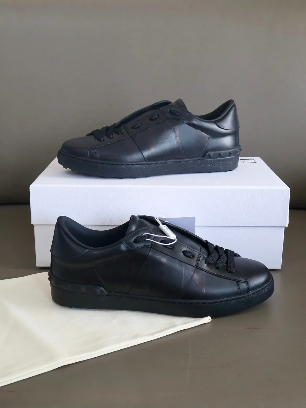 Valentino Rockstud All-Black Leather Lifestyle Sneakers 4