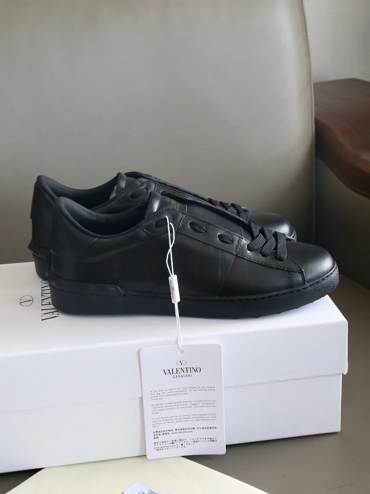 Valentino Rockstud All-Black Leather Lifestyle Sneakers 5