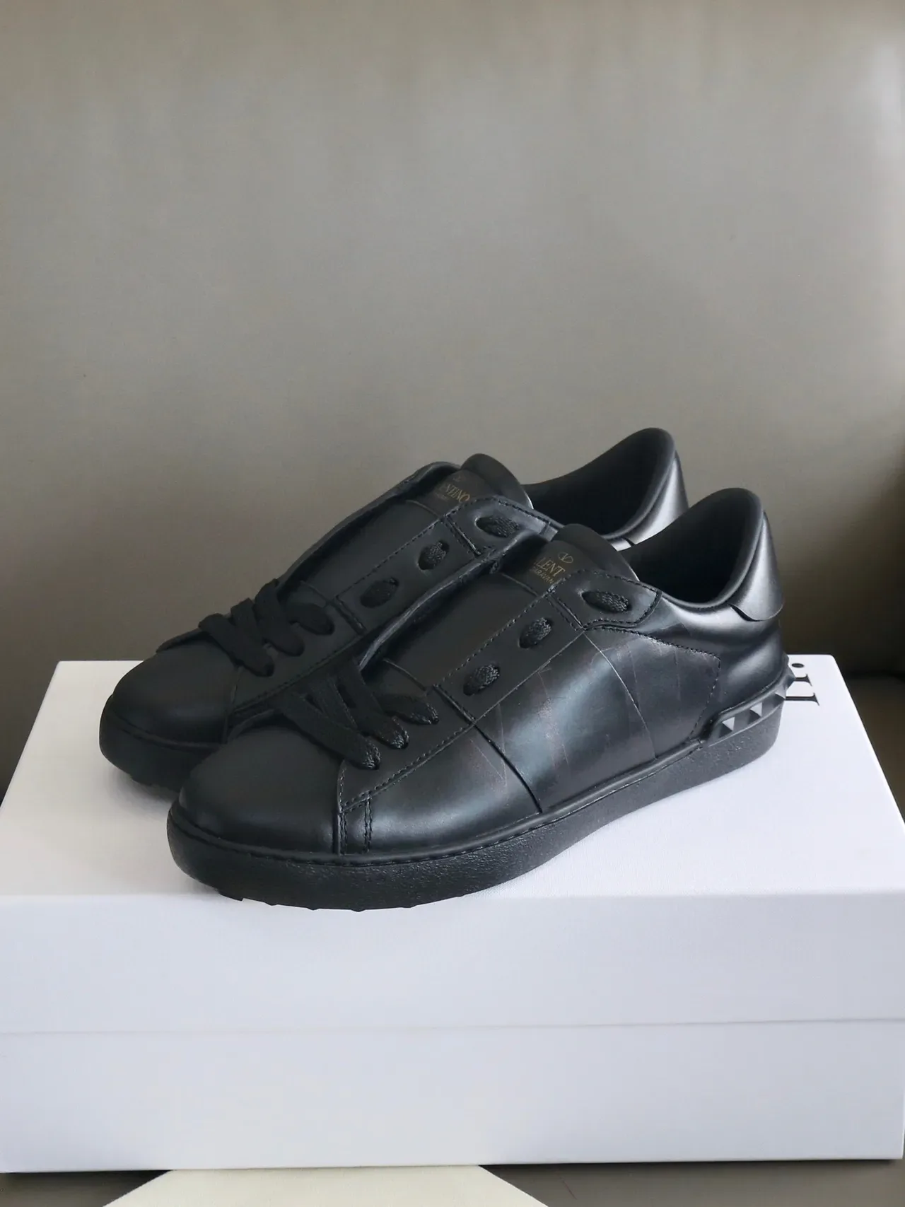 Valentino Rockstud All-Black Leather Lifestyle Sneakers 6