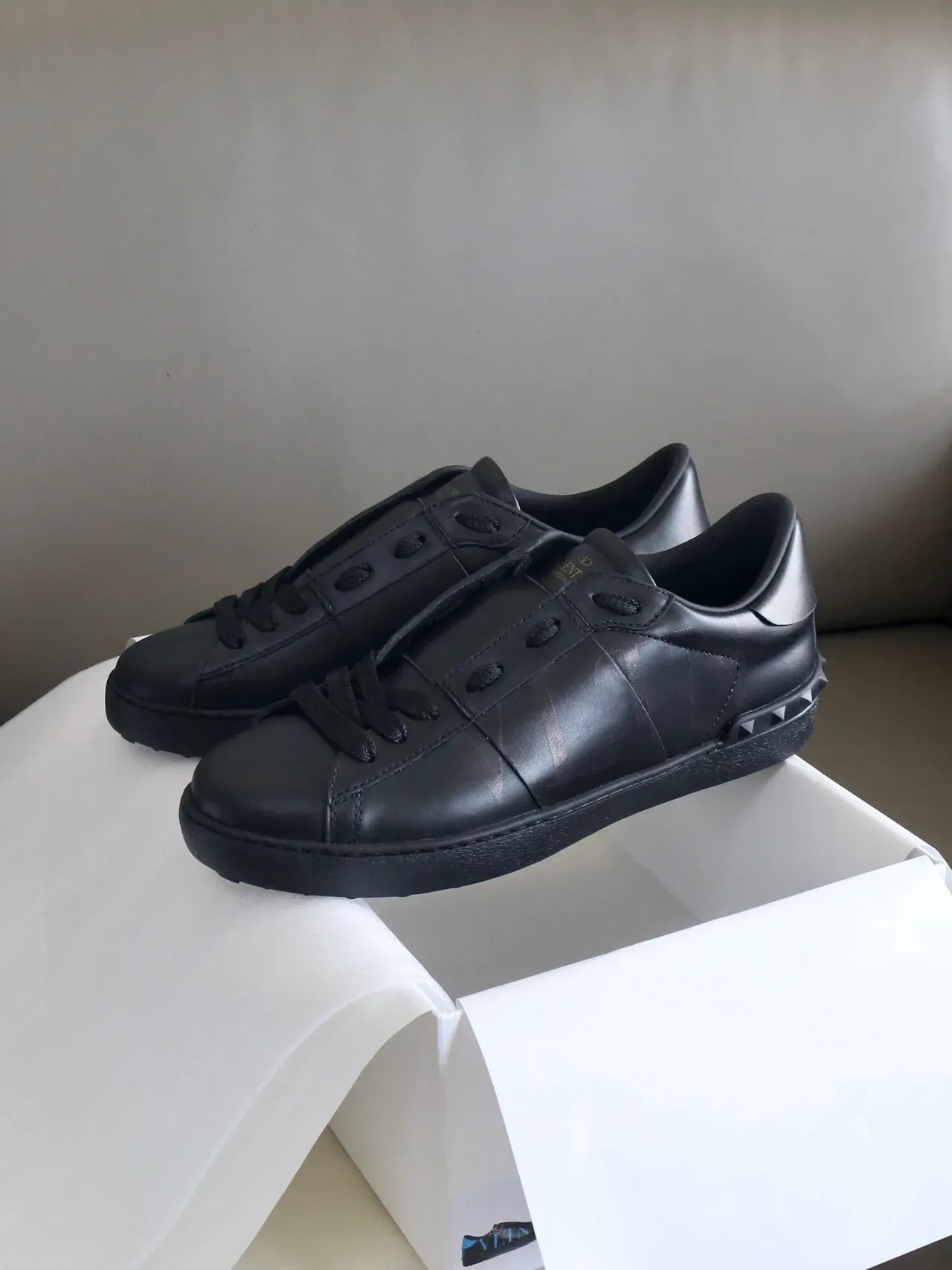 Valentino Rockstud All-Black Leather Lifestyle Sneakers 8
