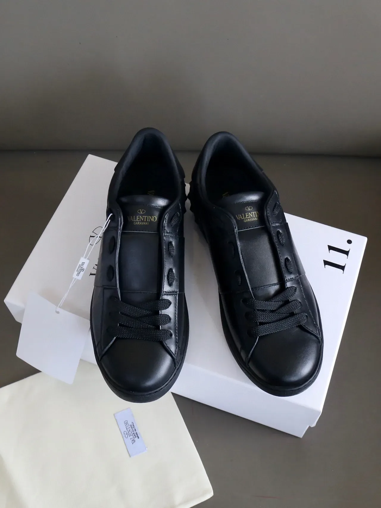 Valentino Rockstud All-Black Leather Lifestyle Sneakers 9