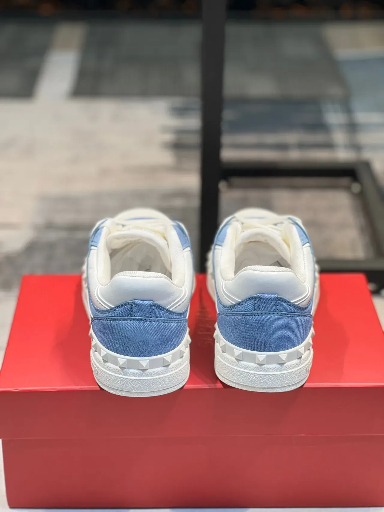 Valentino Rockstud Blue and White Denim Leather Lifestyle Sneakers 2