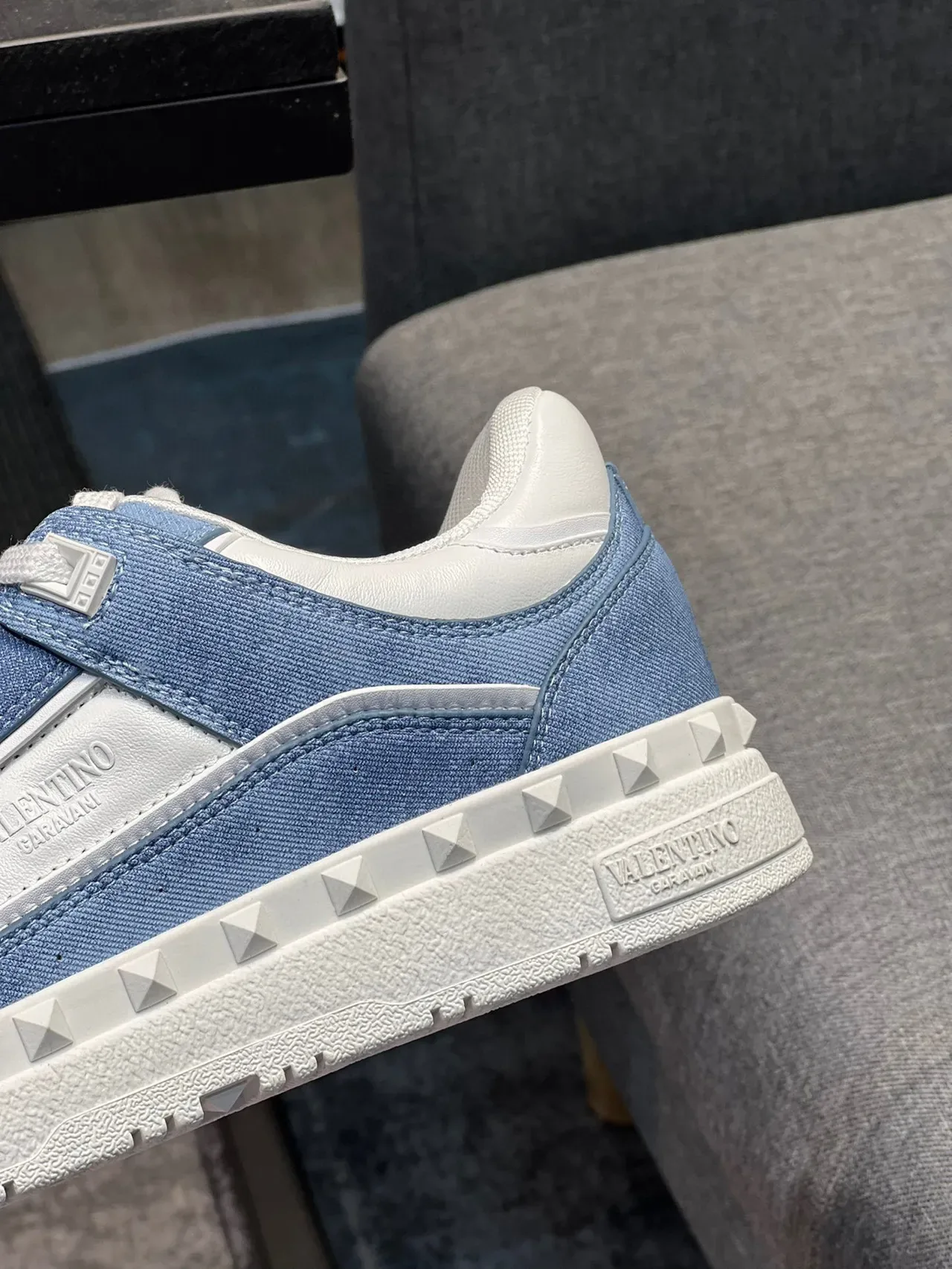 Valentino Rockstud Blue and White Denim Leather Lifestyle Sneakers 8