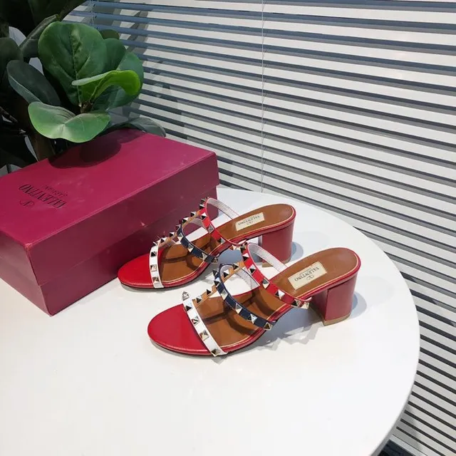 Valentino Rockstud Red White Navy Studded Gladiator Sandals 4