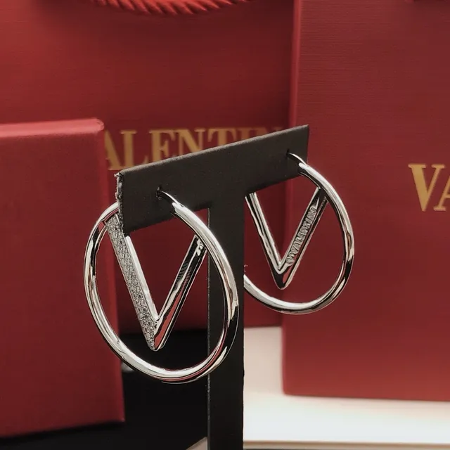 Valentino VLogo Hoop Silver Circular V-Logo Motif Earrings 2