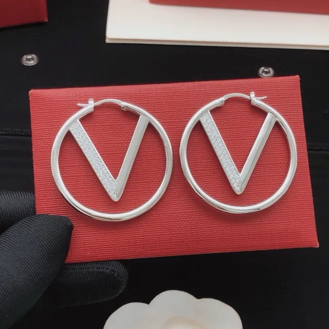Valentino VLogo Hoop Silver Circular V-Logo Motif Earrings 3