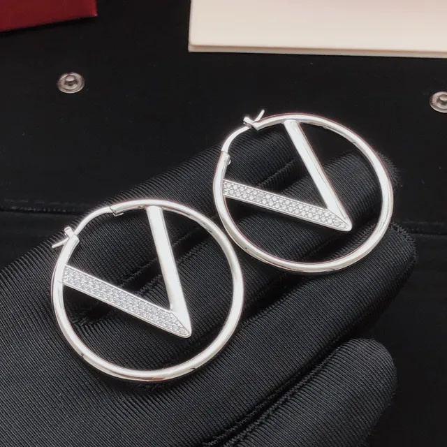 Valentino VLogo Hoop Silver Circular V-Logo Motif Earrings 4