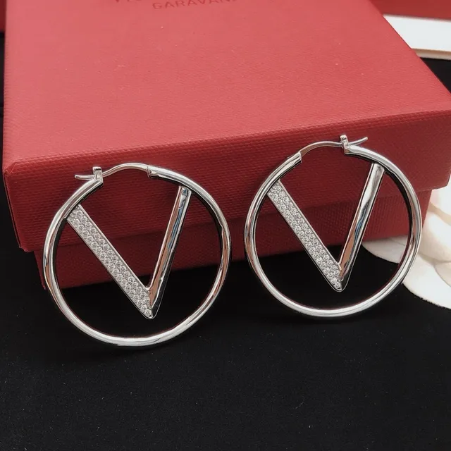 Valentino VLogo Hoop Silver Circular V-Logo Motif Earrings 5