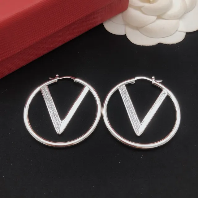 Valentino VLogo Hoop Silver Circular V-Logo Motif Earrings 6